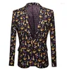 Herrdräkter Style Men's Spring Autumn Printing Mönster One Buttom Cotton Blend Coat Slim Suft Jacka ABD795