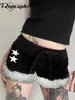 Women's Shorts Rapcopter y2k Fur Star Velvet Strecthy Low Waisted Grunge Punk Women Vintage Korean Aesthetic Gothic Outfits Chic Y2302