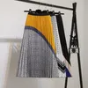 스커트 패션 캐주얼 하프 길이 스커트 대형 주름 긴 라인 스트라이프 패턴 여성 물결 모양 그래픽 크리 에이 티브