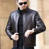 Men's Leather Faux Leather YXL-221 Natural Leather Jacket Mens Stand-up Collar Business Casual Fur Mens Super Soft SE Plush Liner Warm Jacket 230207