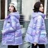 Women's Trench Coats Colorful Glossy Women Parkas Hooded Thick Big Pockets Down Cotton Coat 2023 Winter Light Purple Oversize Puffer Jacket