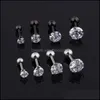 Stick Earrings Mens Medical Titanium Steel Zircon Size 3/4/5/6Mm Star Crystal Cartilage Earring Ear Piercing Top Body Jewelry Drop De Dh5Ir