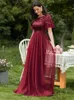 Party Dresses 2023 Women's Burgundy ALine Sequin Mesh Leaf Maxi Prom Sparkle Evening ONeck Short Sleeve Long 230208