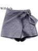 Kvinnors shorts willshela kvinnor mode med båge satin solid sido blixtlås kjolar vintage hög midja kvinnlig chic lady y2302