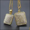 Pendant Necklaces Mens Gold Cuban Link Chain Fashion Hip Hop Jewelry With Fl Rhinestone Bling Diamond Dog Tag Iced Out 1280 B3 Drop Dhgrj