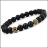 Brins de perles Mode Pierre Naturelle Noir Mat Perlé Bracelet Pour Femmes Hommes Guérison Ncing 8Mm Perles Micro Zircon Pave Perle Brace Dhfmp