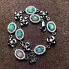 Bracelets Natural Multicolor Opal Gem Bracelet Gemstone Elegant Lucky Clover Round 925 Silver Party Jewelery