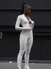 Kvinnors jumpsuits rompers kliou solid svart/vit bodycon jumpsuit kvinnor sportiga rompers sommar fitness långärmad blixtlås elastisk 230208