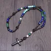 Naszyjniki wisiorek vintage 8 mm czerwona sosna kamień Chrystus Rosary Hematit Cross Naszyjnik dla mężczyzn Kobiet biżuterii hurtowa kropla