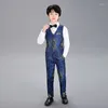 Men's Suits 2023 Children's Vest Three-piece Suit British Boy Flower Girl Dress Costume Casual Party Mens Blazer