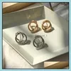 Hoop Huggie Geometric Double Round Stud Earring For Women Trendy Gold Sliver Plating Alloy Drop sieraden Geschenk levering oorbellen DHQ5J