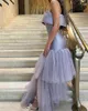 Suknie wieczorowe Lavender Lavender Satin Warstwowe impreza na balu tiulowym dla kobiet formalne suknie Arabia Saudyjska 2023