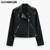 Women's Leather Women Spring And Fall The Black Faux Jackets Zipper Coat Turn-down Motor Biker Jacket With Belt Veste Femme &