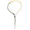 Beaded Necklaces Stonefans Luxury Zircon Green Crsytal Choker Necklace for Women CZ Drop Long Tassel Chain Y Necklace Bridal Jewelry 230208