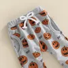 Ensembles de vêtements 0613 Lioraitiin 03 ans bébé garçons filles Halloween tenues à manches longues O cou citrouille imprimé hauts gris pantalon à cordon 230208