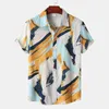 Casual shirts voor heren splitsing print strand Hawaiiaanse korte mouw mannelijke tops turn-down kraag knop mannen chemise hommemen's