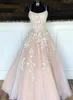 Princess Prom Party Dress Long 2023 스파게티 스트랩 라인 아플리케 튤 레이스 업 분홍색 저녁 공식 가운 멍청이 축제