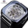 Men Mechanical Watches Automatic Self-Wind Golden Transparent Fashion Mesh Steel Wristwatch Skeleton Man Male Hot Hour