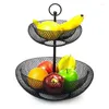 Platos Cesta de frutas de 2 niveles Cuencos de alambre Titular Frutas decorativas Kintchen Almacenamiento para verduras Negro