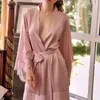 Laces de dormir feminino cetim de retalhos de retalhos casas casas de noiva Wedding Kimono Robe Clothas Sexy Caso Caso Moman Nightwear