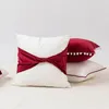 Pillow Velvet Cover 45x45cm Chic Christmas Red Ribbon Ball Home Decoration For Sofa Bed Chair Living Room