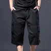 Men's Shorts Men Cargo Trousers Drawstring Soft Fabric Breathable Multi Pockets Summer Cropped Pants Clothing