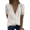 Women's Blouses Beautiful V-Neck Tops Attractive Breathable Easy To Clean Lace Short Sleeve