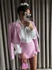 Kadın Trailtsits Şort Setleri Kıyafetler Zarif Houndstooth Tweed Set Kırpılmış Blazer ve Yüksek Bel Skort Yanlış Bejeweled Button 2 Parça Takım 230208
