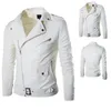 Mens Leather Faux Fashion PU Jacket Men Buckle Zip Lapel Collar British Black White Punk Rock Outwear Coats 230207