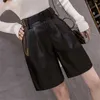 Shorts pour femmes séoulish 2021 nouveau automne hiver cuir PU avec ceinture élégant taille haute poches larges jambes dames pantalons Y2302