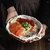 Kaseler 10 inç Japon sanat taş desen seramik pişirme salata kase minimalist ev düzensiz sashimi plaka özel şekilli suşi
