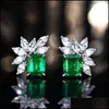 Stud Simple Female Crystal Jewelry Charm Sier Earrings Luxury Square Zirconia Wedding For Women Drop Delivery DHE4W