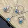 Ensembles de bijoux de mariage en argent 925, bleu ciel CZ, boucles d'oreilles d'anniversaire pour femmes, ensemble de colliers en pierre