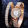 Luxury Fashion Diamond Quartz Watch double Bracelet 2pcs set Exquisite Gift Factory Outlet Womens Watch Wristwatches319b