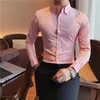 Mens Casual Shirts Autumn Solid Long Sleeve Dress Shirt Men Clothing Simple Slim Form Formal Wear Office Blus Homme Size S4XL 230208