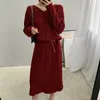 Casual Dresses 2023 Knitted Autumn Loose Style V-Neck Sleeve Pullovers Long Women Sweater Dress Pull Femme