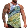 Men's Tank Tops Imitation Cotton Men Top Retro Oil Painting Landscape Printed Fashion Casual Sleeveless Oversize Vest