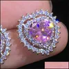 Stud Sier Color Cubic Zirkonia CZ Kristallohrringe rosa Herz für Frauen Mädchen Geschenk Hochzeit Schmuck Großhandel Drop Lieferung DHSQD