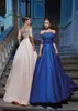 Feestjurken Royal Blue Evening 2023 Off Shoulder 34 Drie kwart mouwen Satijn kanten applique prom jurk formele gelegenheid 230208