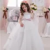 Kız Elbiseler Düğün için Çiçek İnci Pembe Çiçek Tül Lüks Prenses Uzun Maxi Çocuk Nedime Balo Kupa Doğum Günü