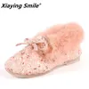 Sneakers Winter Warm Fur Snow Boots Children Furry Shoes Girls Niet -slip Leather Kids Warm schoenen Kind Comfortabele sneaker 230208