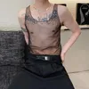 Men's Tank Tops 2023 Spring Summer Night Club Fashion Sexy Mesh Top Mens Harajuku See-through Outerwear