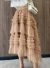 Skirts LANMREM Irregular Mesh Ruffles Cake Skirt For Women Designer High Elastic Waist Solid Color Clothing 2023 Spring 2L2162