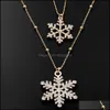 Chokers Statement Necklaces White Austrian Crystal Jewelry Long Design Wedding Double Layer Snowflake Pendants Drop Delivery Dhkmw