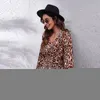 Women's T Shirts 2023 All-match Leopard Print Lantern Sleeve Waist V-neck Long-sleeved Women's Top Printed Chiffon Shirt