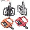 Cykelpedaler Racework MTB Cykelpedal Självlåsande platt Dual-Purpose Pedal CNC Aluminumlegering Du Bearing SPD Cykelpedal 0208