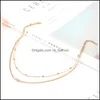 Pendant Necklaces Double Chain Gold Alloy Small Beads Pendants Choker Necklace For Women Bohemian Geostone Charm Trendy Jewelry Drop Dhdvf