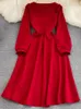 Lässige Kleider elegante Mode Frauen Midi schwarzes Kleid Vintage A-Line Slim Party Abschlussball Red Vestidos Femme Hepburn Geburtstag Robe Kleidung