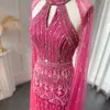 Feestjurken Sharon zei luxe Dubai Mermaid Pink Evening met cape mouwen 2023 Arabische vrouwen bruiloft Gast formele jurken SS361 230208