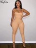 Women's Jumpsuits Rompers Hugcitar Solid Irregular Sleeveless Backless Jumpsuit Sexy Bodycon Summer Elegant Party Night Club Sport Outfits Y2K Romper 230208